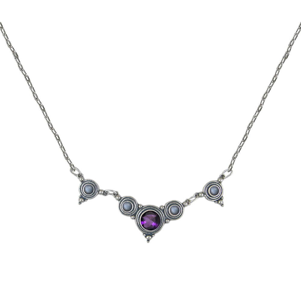 Sterling Silver Gemstone Necklace With Amethyst And Grey Moonstone